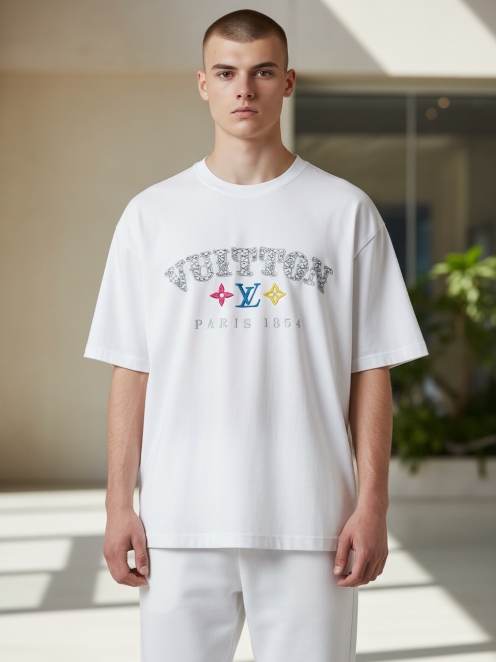 L ouis Vuitton White Logo Graphic Tee - Men's Casual Shirt